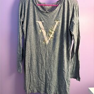 Victoria's Secret Gray Long Sleeve Top with Floral V